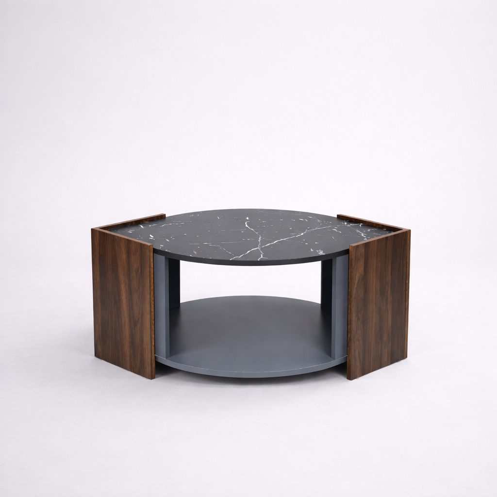 La Veine Marbrée — Table Basse Marbre et Noyer