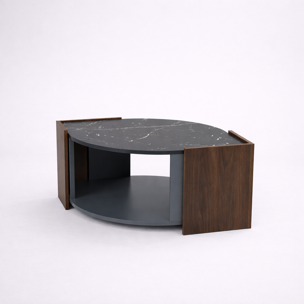 La Veine Marbrée — Table Basse Marbre et Noyer