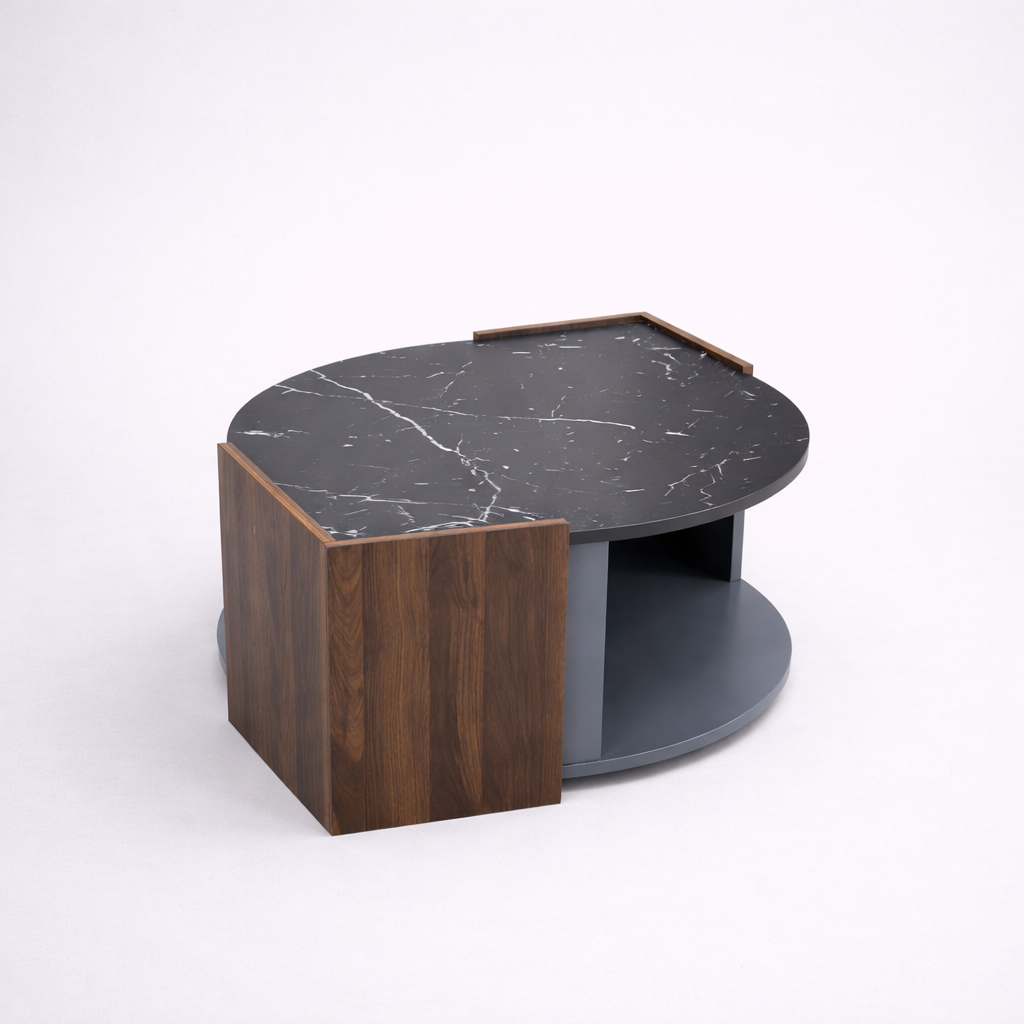 La Veine Marbrée — Table Basse Marbre et Noyer