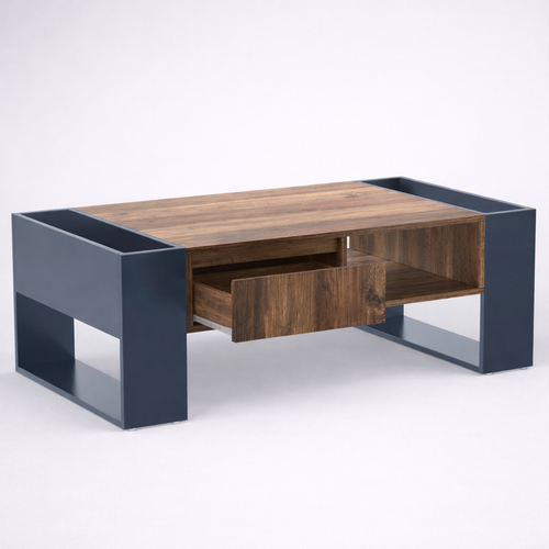 L'Anthracite Boisé — Table Basse en Bois à Tiroir Caché