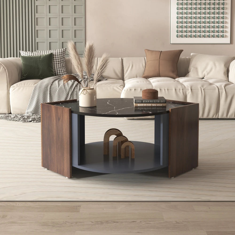 La Veine Marbrée — Table Basse Marbre et Noyer